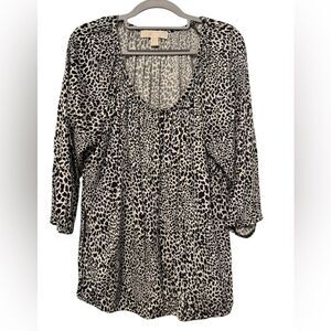 Michael Kors Scoop Neck Animal Print Blouse Top‎ Plus Size Black Khaki Size 1X